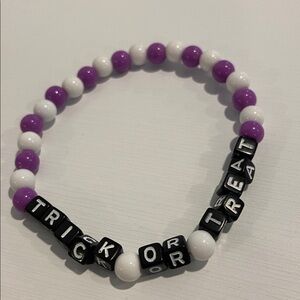 Purple and White Beaded Trick or Treat Bracelet